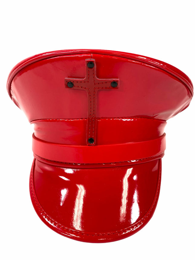 HT320RED ASSORTED CROSS RED PATENT CAPTAIN HAT