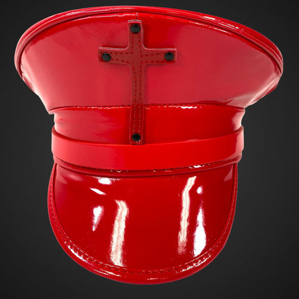 HT320RED ASSORTED CROSS RED PATENT CAPTAIN HAT