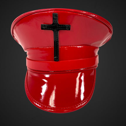 HT320RED ASSORTED CROSS RED PATENT CAPTAIN HAT