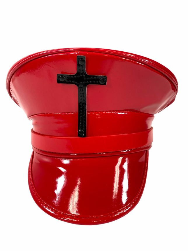 HT320RED ASSORTED CROSS RED PATENT CAPTAIN HAT