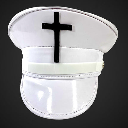 HT320WHT ASSORTED CROSS WHITE PATENT CAPTAIN HAT