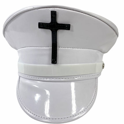 HT320WHT ASSORTED CROSS WHITE PATENT CAPTAIN HAT
