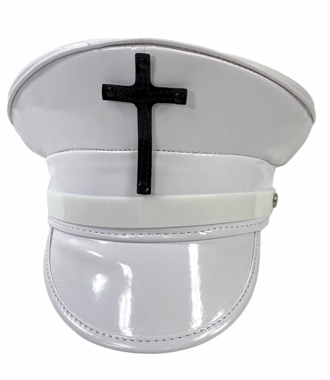 HT320WHT ASSORTED CROSS WHITE PATENT CAPTAIN HAT