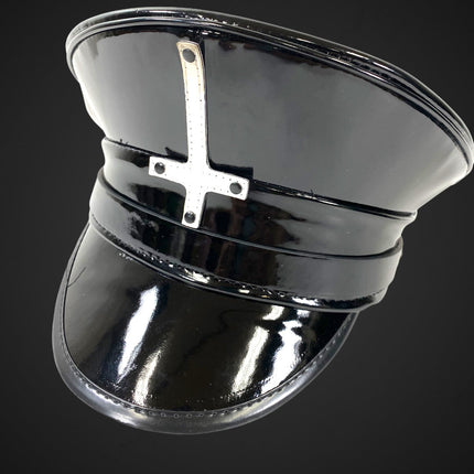 HT322P BLACK PATENT CAPTAIN HAT WITH ASSORTED UPSIDE DOWN