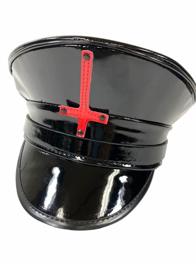 HT322P BLACK PATENT CAPTAIN HAT WITH ASSORTED UPSIDE DOWN