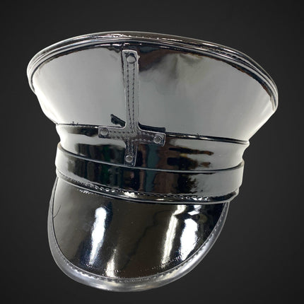 HT322P BLACK PATENT CAPTAIN HAT WITH ASSORTED UPSIDE DOWN