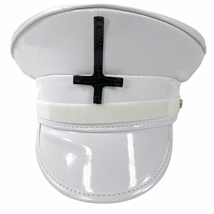 HT322WHT WHITE PATENT CAPTAIN HAT WITH ASSORTED UPSIDE DOWN