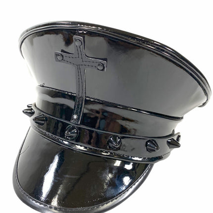 HT330P-BS BLACK PATENT CAPTAIN HAT WITH ASSORTED CROSS