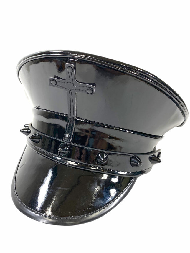 HT330P-BS BLACK PATENT CAPTAIN HAT WITH ASSORTED CROSS