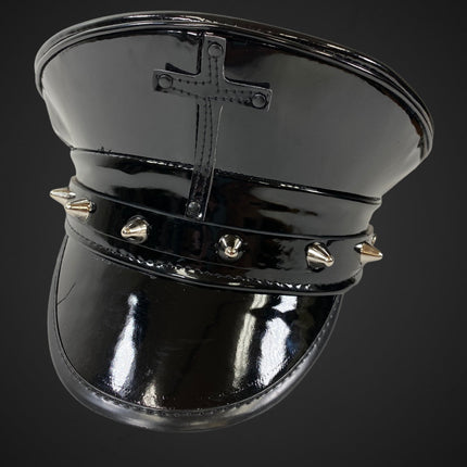 HT330P BLACK PATENT CAPTAIN HAT WITH ASSORTED CROSS