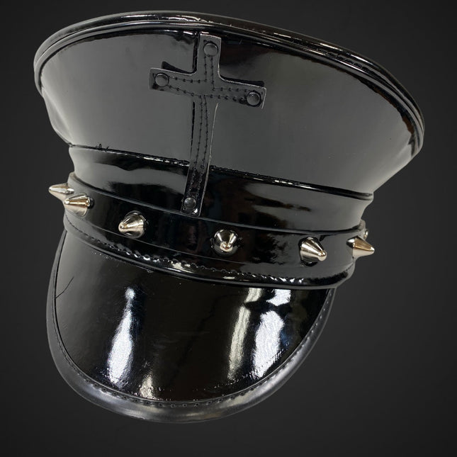 HT330P BLACK PATENT CAPTAIN HAT WITH ASSORTED CROSS