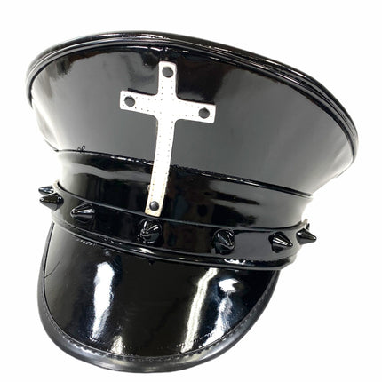 HT330P-BS BLACK PATENT CAPTAIN HAT WITH ASSORTED CROSS