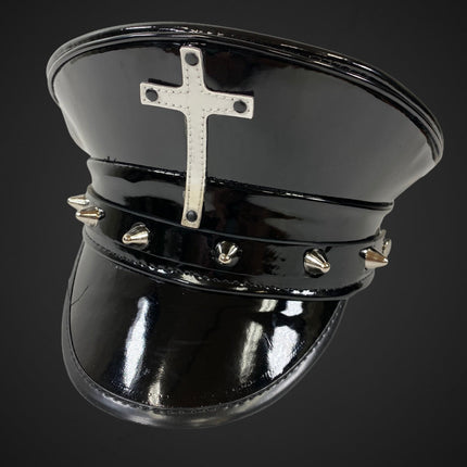 HT330P BLACK PATENT CAPTAIN HAT WITH ASSORTED CROSS