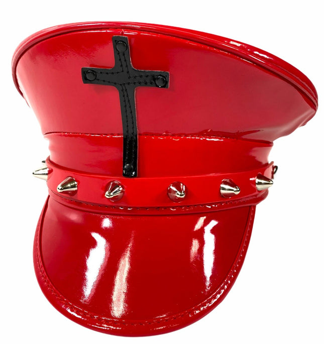 HT330RED RED PATENT CAPTAIN HAT WITH ASSORTED CROSS