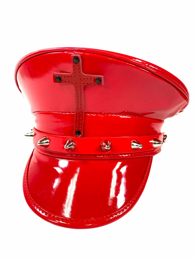 HT330RED RED PATENT CAPTAIN HAT WITH ASSORTED CROSS