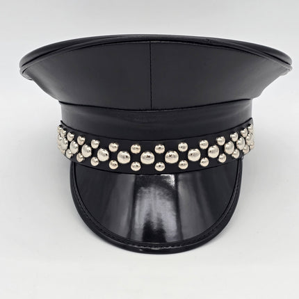 HT380MATT VEGAN LEATHER MATT ROUND STUDDED CAPTAIN HAT