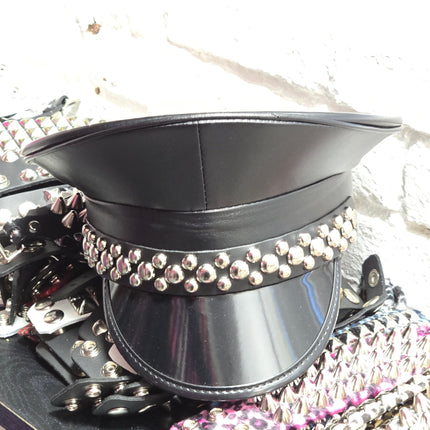 HT380MATT VEGAN LEATHER MATT ROUND STUDDED CAPTAIN HAT