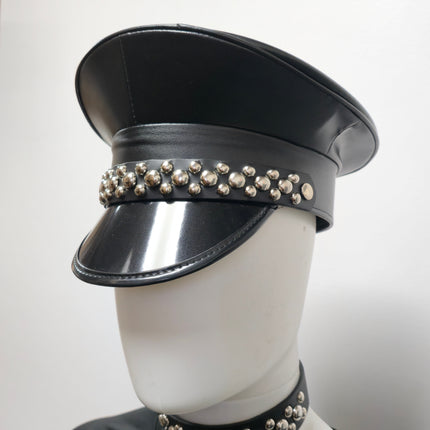 HT380MATT VEGAN LEATHER MATT ROUND STUDDED CAPTAIN HAT