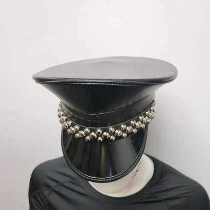 HT380MATT VEGAN LEATHER MATT ROUND STUDDED CAPTAIN HAT