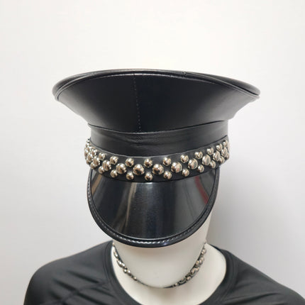 HT380MATT VEGAN LEATHER MATT ROUND STUDDED CAPTAIN HAT