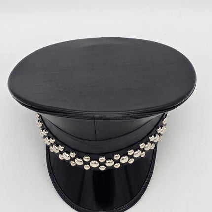 HT380MATT VEGAN LEATHER MATT ROUND STUDDED CAPTAIN HAT