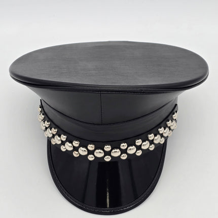 HT380MATT VEGAN LEATHER MATT ROUND STUDDED CAPTAIN HAT