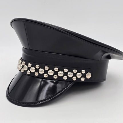 HT380MATT VEGAN LEATHER MATT ROUND STUDDED CAPTAIN HAT