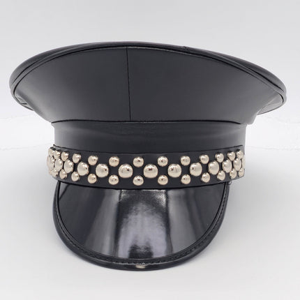 HT380MATT VEGAN LEATHER MATT ROUND STUDDED CAPTAIN HAT
