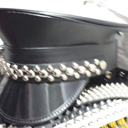 HT380MATT VEGAN LEATHER MATT ROUND STUDDED CAPTAIN HAT