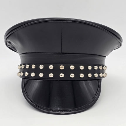 HT382MATT VEGAN LEATHER MATT ROUND STUDDED CAPTAIN HAT