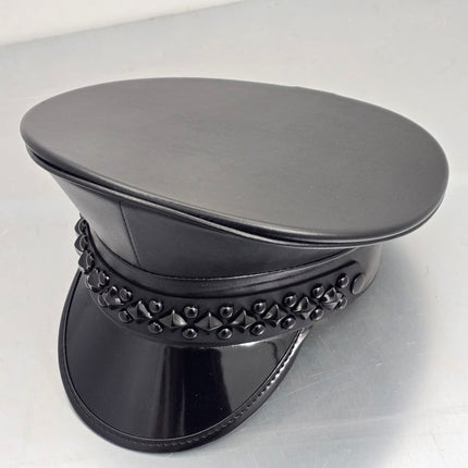 HT385P MATT VEGAN BLACK DIAMOND AND ROUND STUDDED CAPTAIN HAT