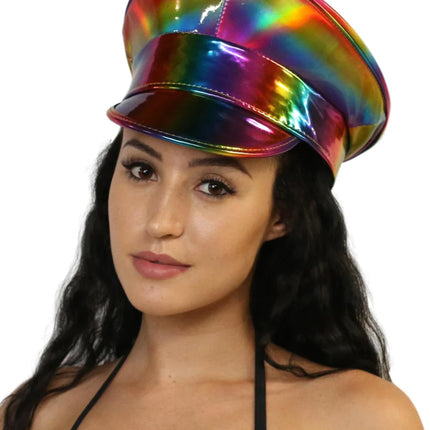 HTR200RN  RAINBOW HOLOGRAPHIC CAPTAIN HAT