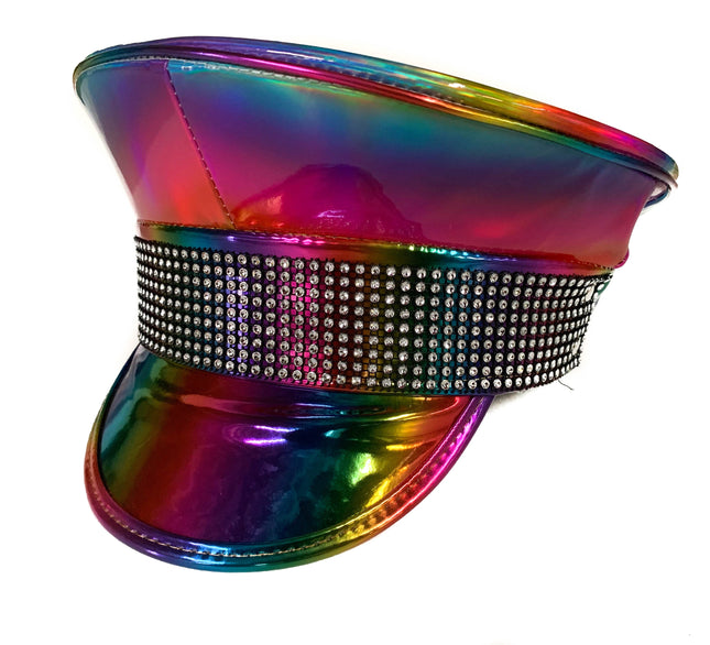 HTR211RN RHINESTONE RAINBOW CAPTAIN HAT