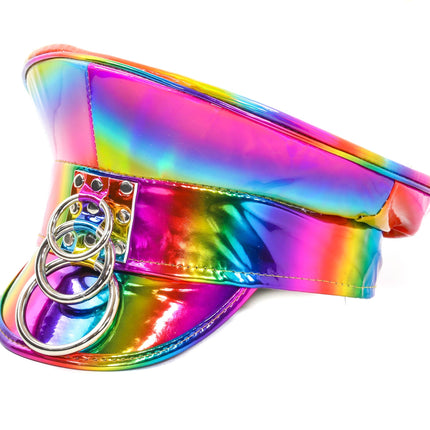 HT242RAINBOW THREE BONDAGE RING CAPTAIN HAT HAND MADE USA