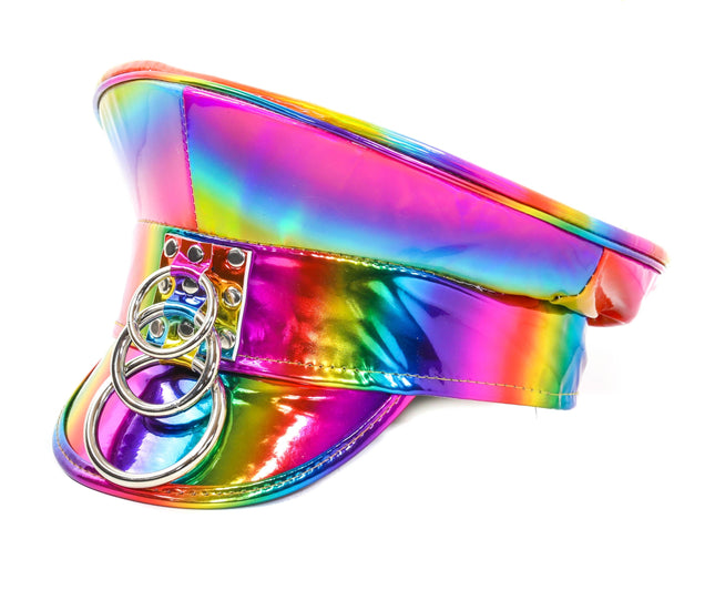 HT242RAINBOW THREE BONDAGE RING CAPTAIN HAT HAND MADE USA