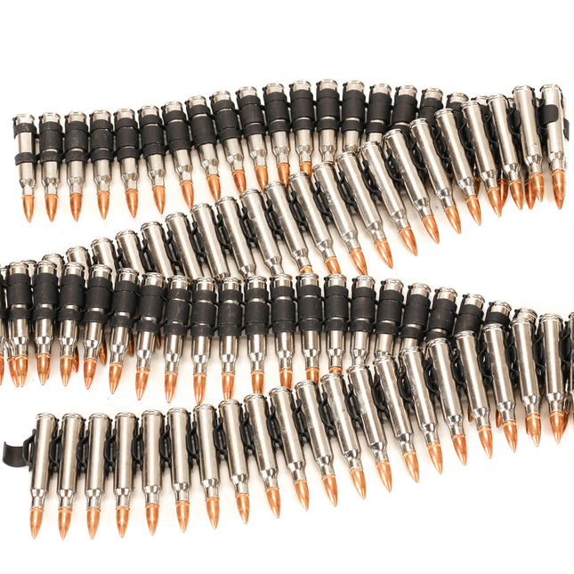 M16 NICKEL SHELL -COPPER TIPS  LINKED BULLET BELT