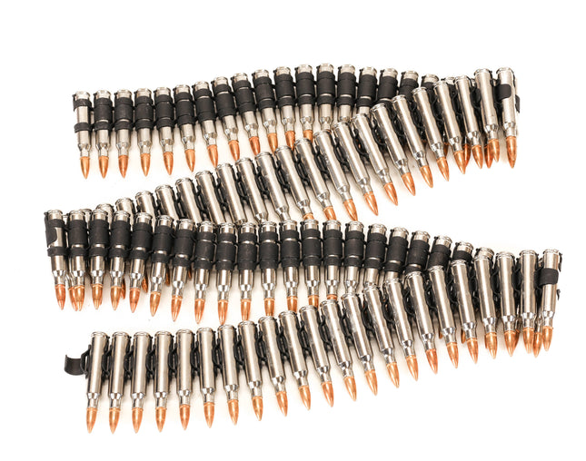 M16 NICKEL SHELL -COPPER TIPS  LINKED BULLET BELT