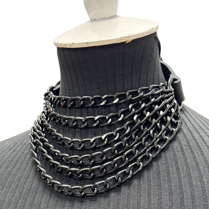 FCK610  6 ROW  STEEL HANGING CHAIN CHOKER GENUINE LEATHER