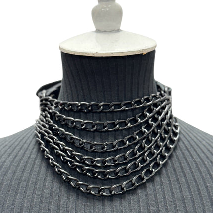 FCK610  6 ROW  STEEL HANGING CHAIN CHOKER GENUINE LEATHER