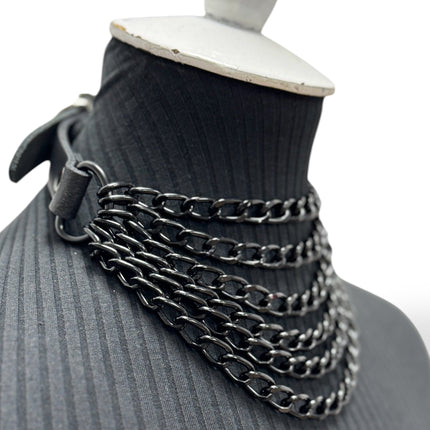 FCK610  6 ROW  STEEL HANGING CHAIN CHOKER GENUINE LEATHER