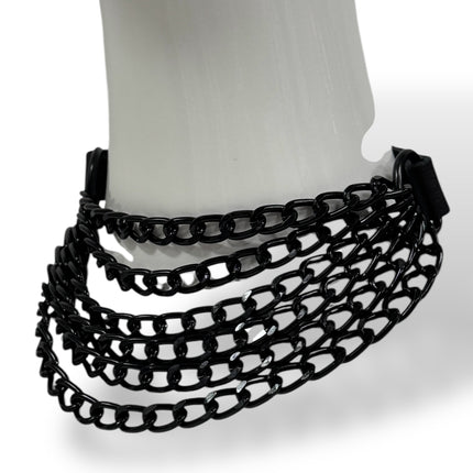 FCK610  6 ROW  STEEL HANGING CHAIN CHOKER GENUINE LEATHER