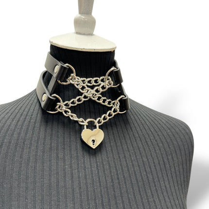 FCK653HT  HEART LOCK CHAIN CHOKER DOUBL BUCKLE
