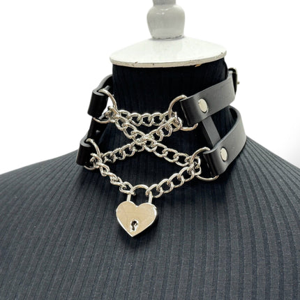 FCK653HT  HEART LOCK CHAIN CHOKER DOUBL BUCKLE