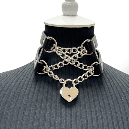 FCK653HT  HEART LOCK CHAIN CHOKER DOUBL BUCKLE