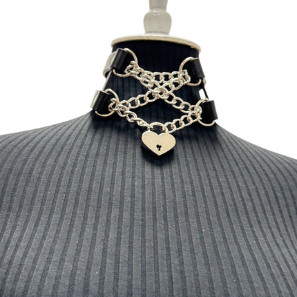 FCK653HT  HEART LOCK CHAIN CHOKER DOUBL BUCKLE