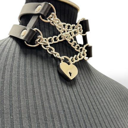 FCK653HT  HEART LOCK CHAIN CHOKER DOUBL BUCKLE