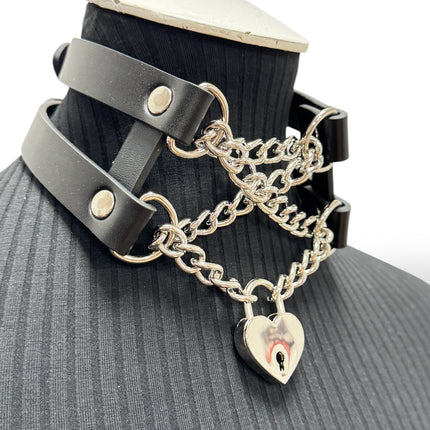 FCK653HT  HEART LOCK CHAIN CHOKER DOUBL BUCKLE