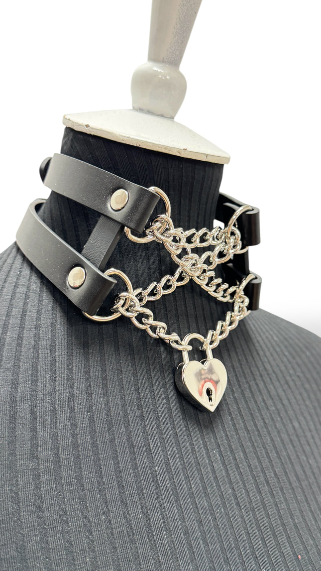 FCK653HT  HEART LOCK CHAIN CHOKER DOUBL BUCKLE