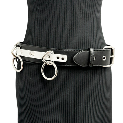 BT562BLK-WHT   LARGE O RING STRAPPED BONDAGE BELT