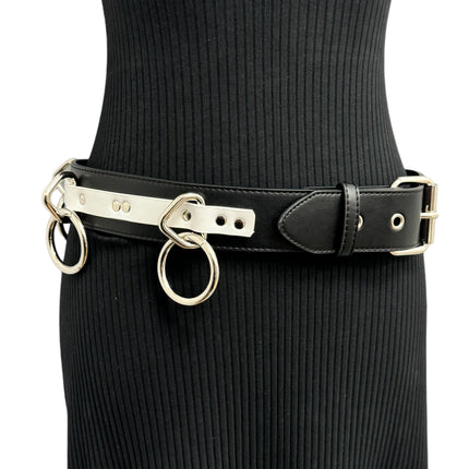 BT562BLK-WHT   LARGE O RING STRAPPED BONDAGE BELT